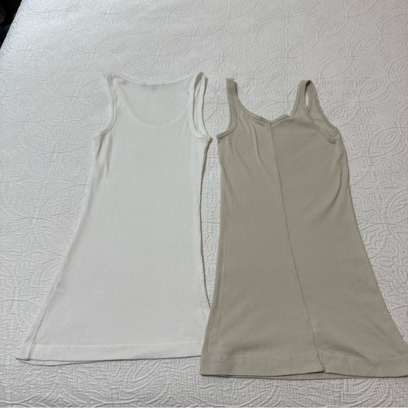 Vince Lot Of 2 Womens White Beige Tank Top Ribbed Pima Cotton Made In Peru Sz S - Picture 11 of 12